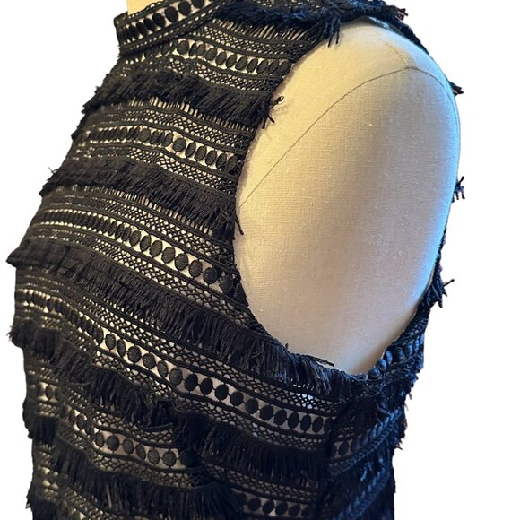 J Crew Black Fringe Sheath Dress, Black With Beige Lining, Size 2 - Picture 4 of 9